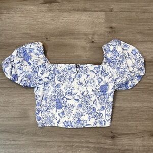 Altar'd State Blue and White Floral Blouse